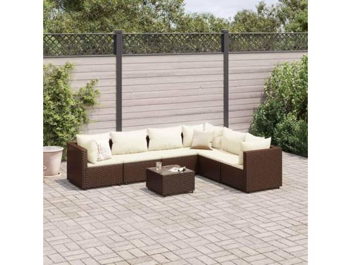 KTHLBRH 7-teiliges Gartenmöbel-Set mit Kissen aus Polyrattan Modulares Outdoor-Lounge, Stahlrahmen, Glastisch, Braun
