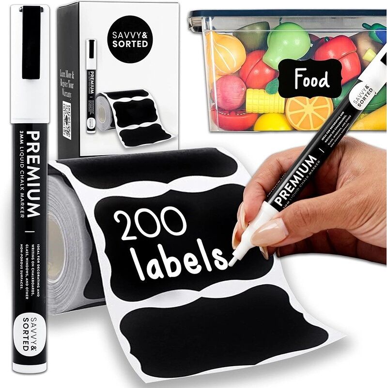 INF 9er-Pack Abnehmbare Glasflaschenetiketten mit Stift - Schwarze PVC-Aufkleber