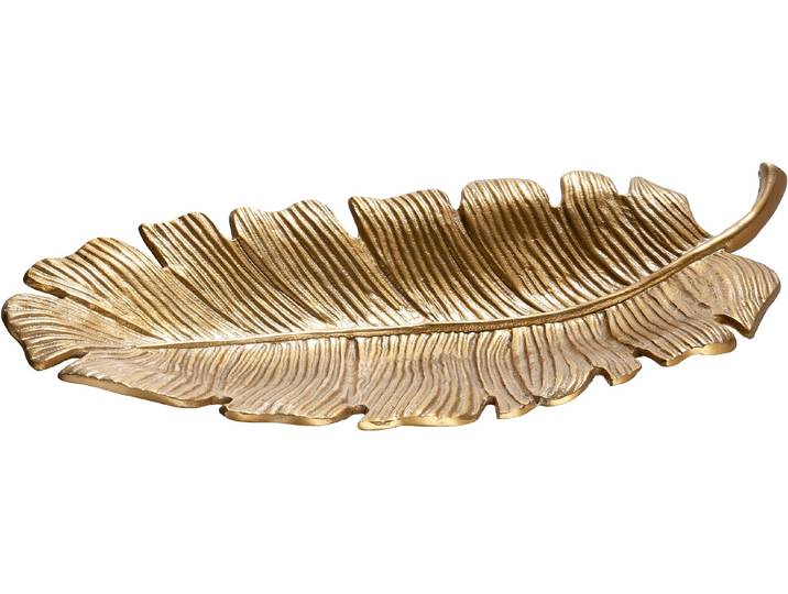 Schale GILDE Schale Blatt Blatto , gold (goldfarben), B:61cm H:9cm T:29cm, Aluminium, Schüsseln, Schale, Dekoschale, Blattdekor, Tischdeko, Naturinspiration, stilvolle Deko