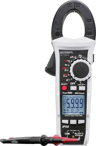 VOLTCRAFT VC-740 E Stromzange, Hand-Multimeter digital Spritzwassergeschützt (IP54) CAT IV 600V Anzeige (Counts): 6000