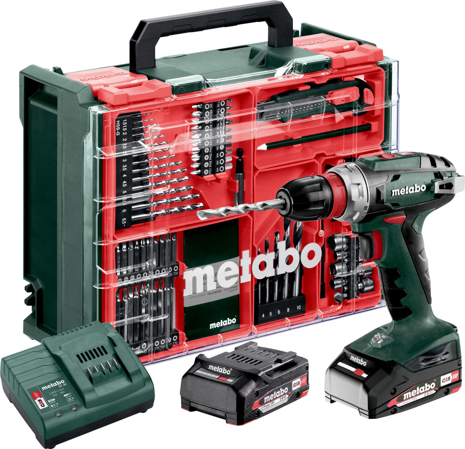 Metabo BS 18 Quick Set 602217710 Accuboormachine en schroefmachine, 18 V, 2 Ah, Li-Ion, borstelloos, inclusief 2 stuks