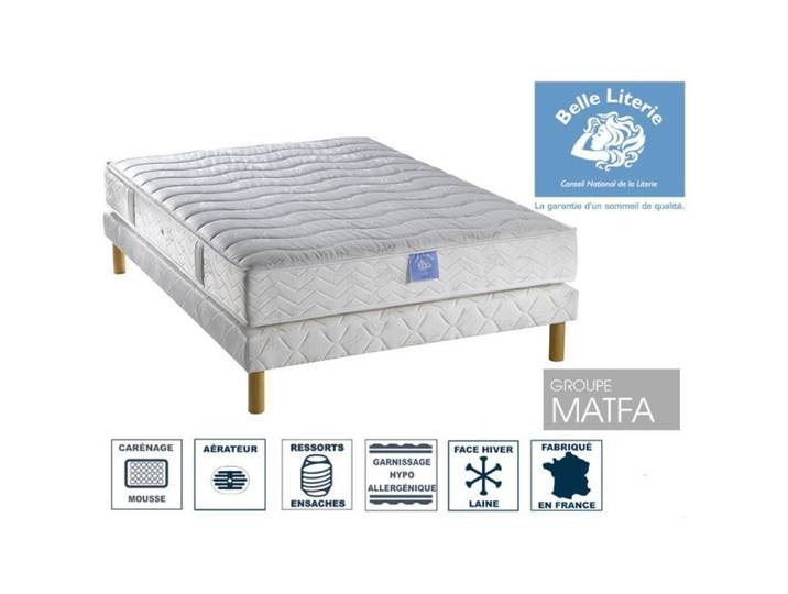 Ensemble matelas Passion BELLE LITERIE 90x190 + sommier tapissier + jeu de 4 pieds offerts