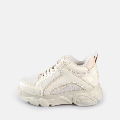 Plateausneaker BUFFALO "CORIN WARM", Damen, Gr. 42, beige (creme), Synthetik, Textil, Schuhe Plateausneaker, Schnürschuh, Trend-Sneaker, Halbschuh mit Fellimitat