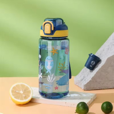 Uplifted Trends Leakproof Dinosaur Rabbit Kids Water Bottle With Silicone Straw BPA Free Portable Cup For Camping & Travel blue
