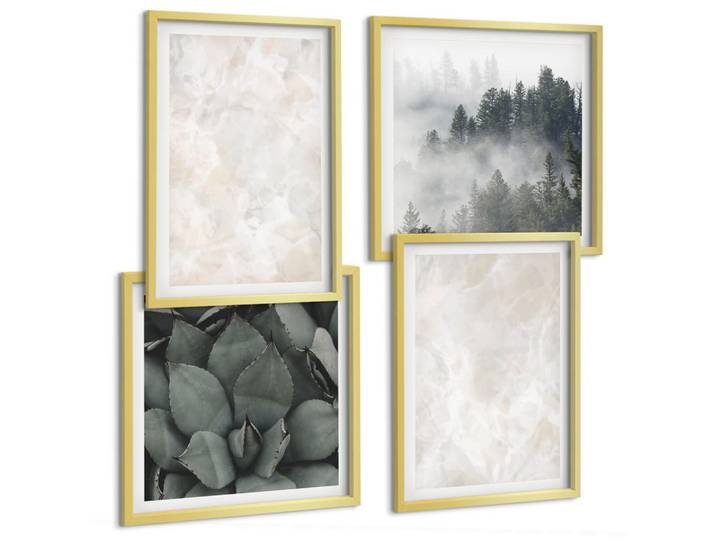 Tulup Bilder SET 4er Set - 50x50 cm & 40x60 cm Goldrahmen - Steinpastellmarmor, Goldfarben, Kunststoff, Rechteckig, 50x50 cm, Fotografie, Bilder & Rahmen, Bilder