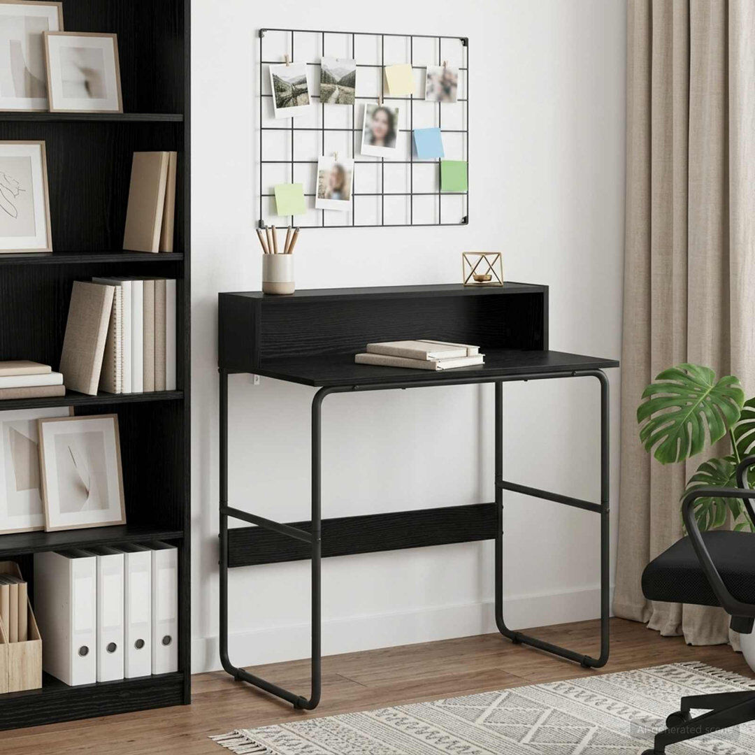 Borough Wharf Steel Writing Desk Black Oak/Black 91 cm H x 80 cm W x 50 cm D