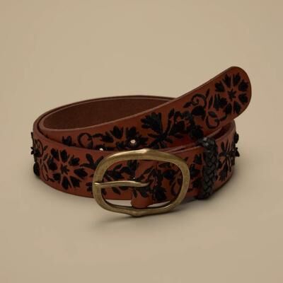 Lucky Brand Black Embroidered Belt - Women's Accessories Belts in Brown, Size XS
