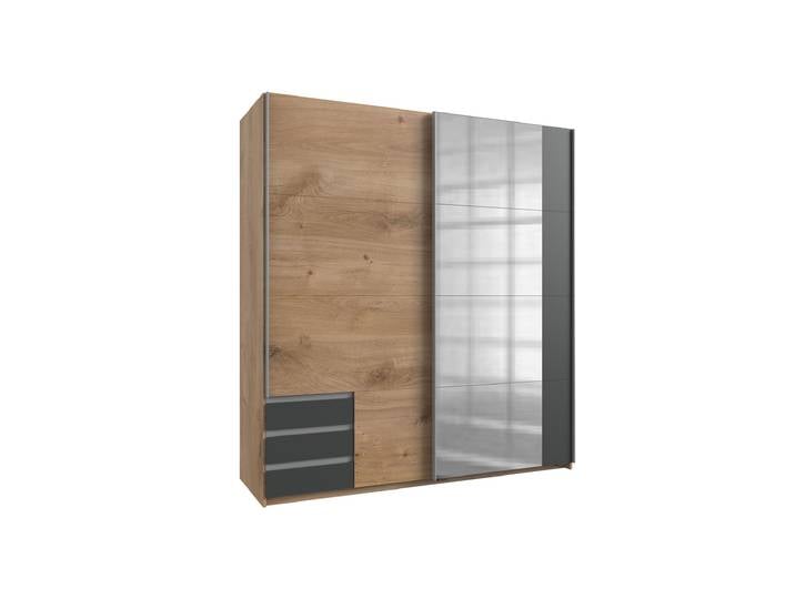 Schwebetürenschrank mit Spiegel Plankeneiche - graphit 180 cm - EMDEN