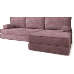 ECKSOFA ANKO modulares Boneless Sofa mit Schlaffunktion Lila Kordstoff
