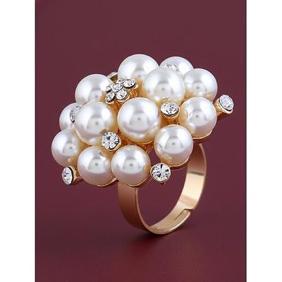 Eleganter, verstellbarer Cocktailring mit Kunstperlen für Damen in Gold- und Silberoptik, Vintage-Brautschmuck für Hochzeiten, Partys, Abendveranstaltungen und festliche Anlässe.