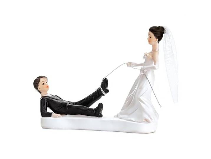 PartyDeco Taarttopper voor bruiloften, PVC, zwart en wit