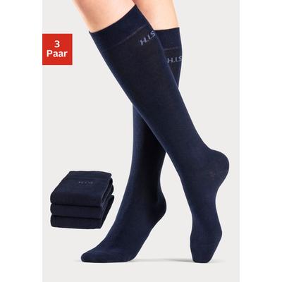 Kniestrümpfe H.I.S, Damen, Gr. 35-38, blau (3x marine), Baumwolle, Elasthan (LYCRA), Polyamid, unifarben, elastisch, Socken Kniestrümpfe, ohne einschneidendes Bündchen