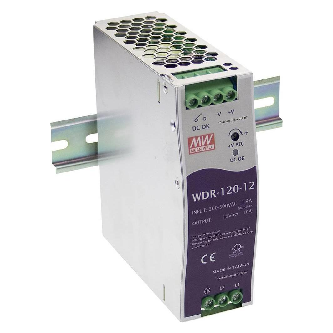 MeanWell MEAN WELL WDR-120-12, 120 W, 180 - 550 V, 47 - 63 Hz, 0.7 - 1.2 A, 50 ms, 89,5% (WDR-120-12)