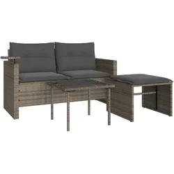 vidaXL 3-tlg. Garten-Sofagarnitur mit Kissen Grau Poly Rattan