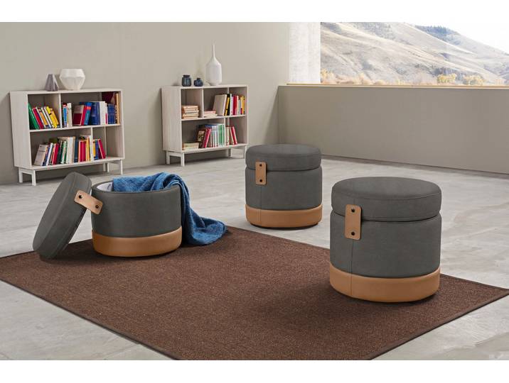 Hocker, Luxus-Microfaser Lederoptik, Grau (Smoke), 50×50 cm, Mit Stauraum, Modern, EGOITALIANO