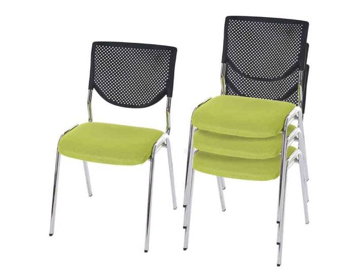 4x chaises visiteur fauteuil de bureau sans roulettes chaise de conference empilable tissu vert pieds chromes 04_0000551