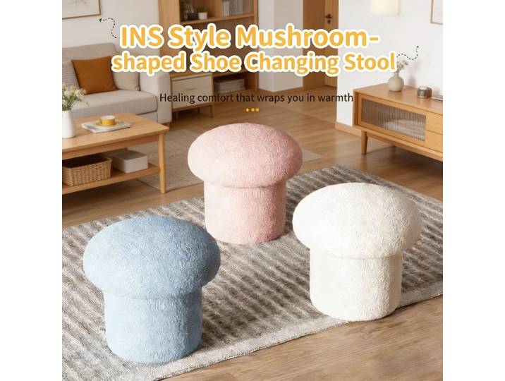 Tabouret en tissu cachemire, design créatif en forme de champignon, flexible et compact, pour la maison, comme tabouret rond de canapé ou tabouret d'entrée pour changer de chaussures