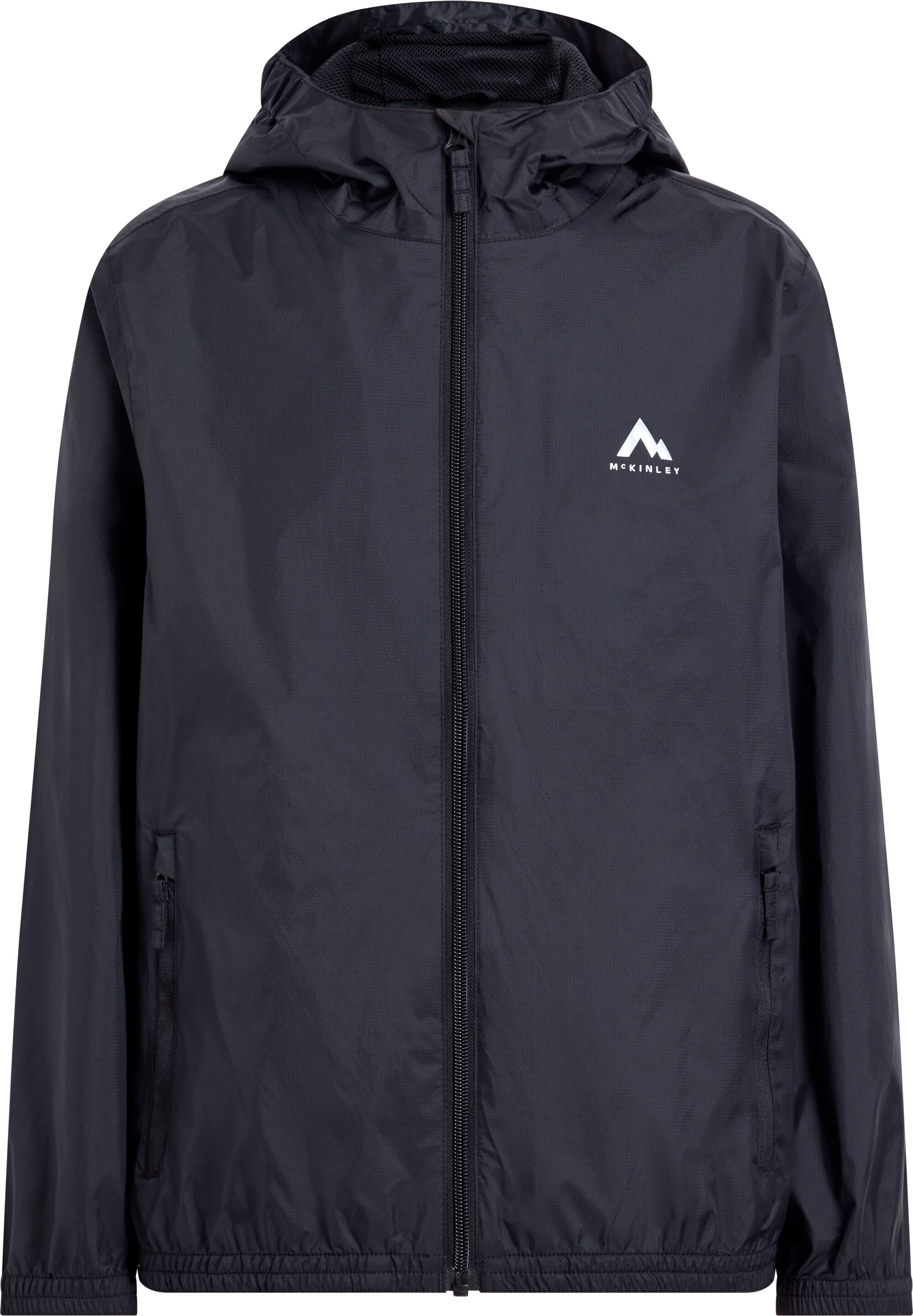 Regenjacke MCKINLEY "KI.-REGENJACKE KEREOL III J", Kinder, Gr. 104, schwarz (schwarz night), Obermaterial: 100% Polyamid, Jacken Regenjacke, für Kinder, sportlicher Stil, mit AQUAMAX-Technologie, atmungsaktiv schwarz night 104