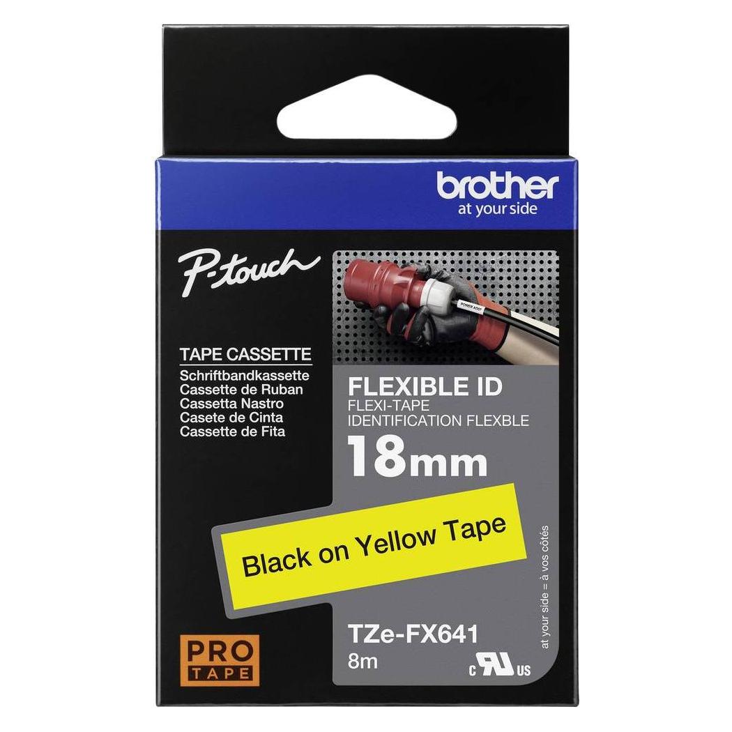 Brother Schriftband ibel TZe FX Schriftbandkassette flexibel (1.80 cm, Schwarz, Gelb) (TZEFX641)