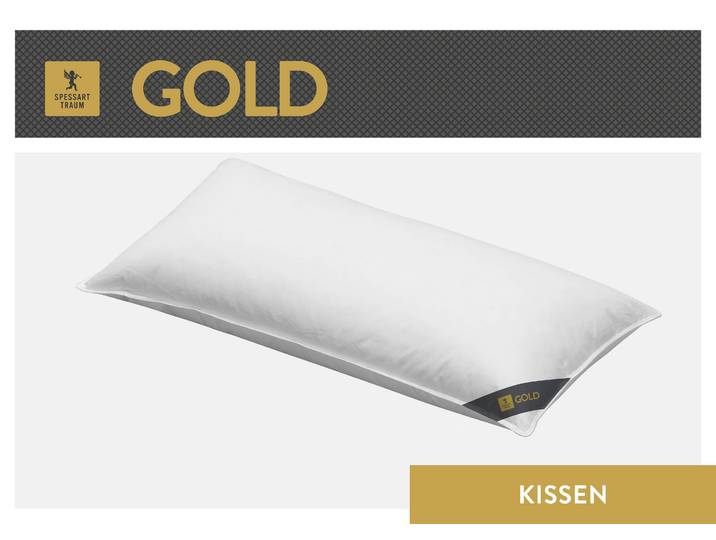 3-Kammer-Kopfkissen SPESSARTTRAUM Gold , weiß, B:80cm L:80cm, Kopfkissen Bezug: 100% Baumwolle. Füllung Außenkammer: 90% Gänsedaunen, 10% Gänsefeder. Füllung Innenkammer: 100% Gänsefeder, Kopfkissen, 3-Kammer-Kopfkissen, hergestellt in Deutschland, allergikerfreundlich