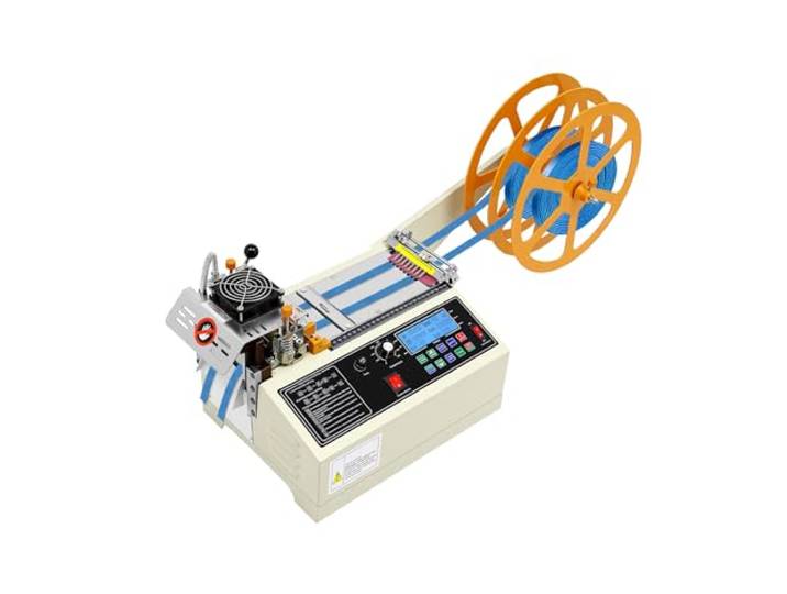 Automatische Gurtbandschneidemaschine, Heiß- und Kaltbandschneidemaschine Einstellbarer Temperatur & LCD-Display Schnittgeschwindigkeit 110 Stücke/min Schneidemaschine fur Leder, Klebeband