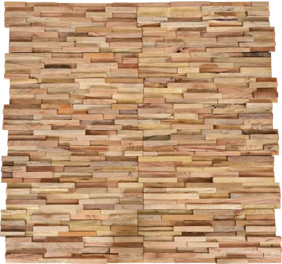 Union Rustic Rimsha 3D Wall Cladding Panels 20 x 56cm Wood Mosaic Tile in Brown