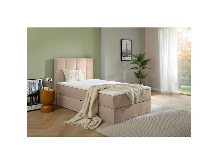 Boxxx Boxbett, Hellbraun, H3, Höhe ca. 25 cm, 90x200 cm, Bettkasten, gepolstertes Kopfteil, Topper durchgehend, in verschiedenen Größen erhältlich, Matratze durchgehend, Schlafzimmer, Betten, Boxspringbetten