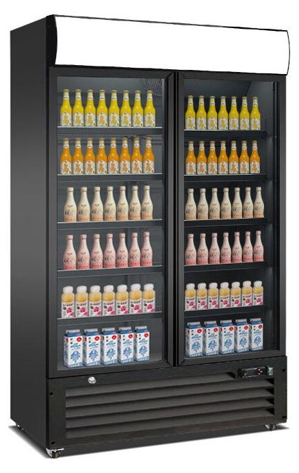 Gastro Getränkekühlschrank | Flaschenkühlschrank | Gewerbekühlschrank | 2 Glastüren | Schwarz | 750 Liter | 0 bis +10 °C
