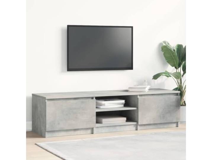 HEFZGDB TV-Schrank Betongrau 140x40x35,5 cm Holzwerkstoff mit 2 Türen und 2 offenen Fächern für Multimedia-Geräte, Robustes Möbelstück für Wohnzimmer Aufbewahrung