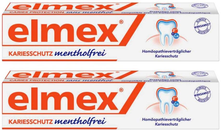 elmex Kariesschutz Zahnpasta mentholfrei ohne ätherische Öle 2x 75g