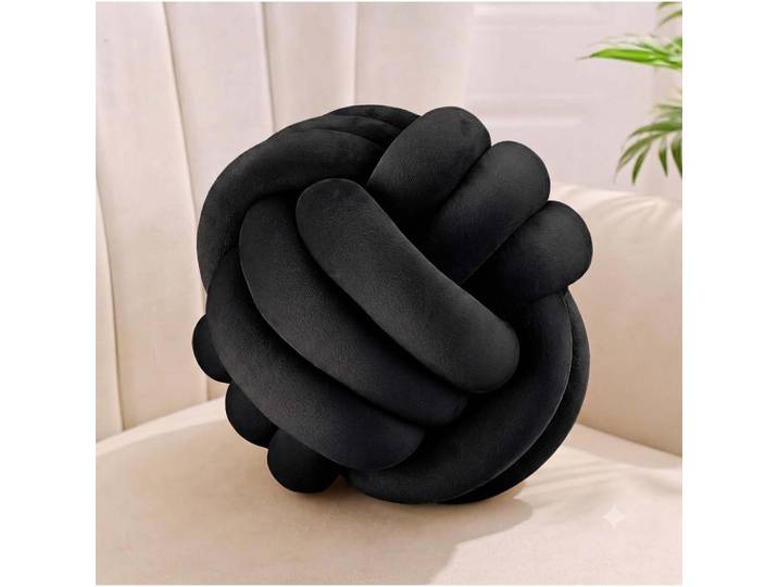 Relaxdays Kissen Schwarz Knoten 25 cm Polyester, Kunststoff, Textil, 25x25 cm, Heimtextilien, Wohntextilien, Kissen, Zierkissen