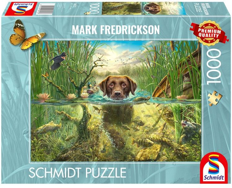 Puzzle 1000 pcs Labrador chocolat à la baignade - Schmidt