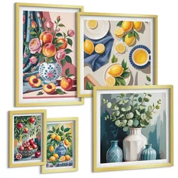 BILDER SET 5er Set - 50x50 cm & 20x30 cm & 40x60 cm Goldrahmen - Matisses stilvolle Figuren