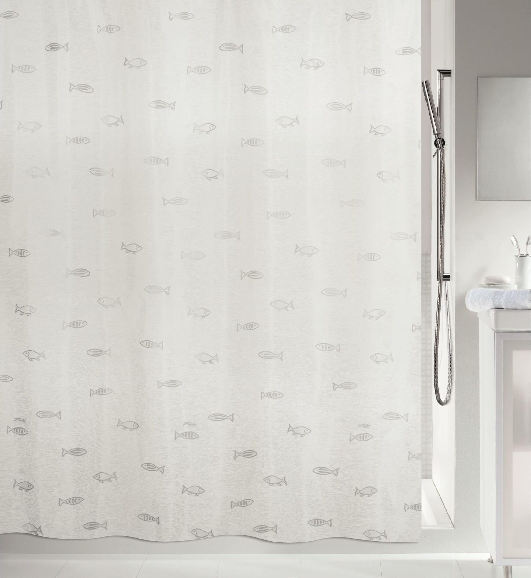 Duschvorhang SPIRELLA "spirella Duschvorhang KOS Metallic", silber (silberfarben), B:180cm H:200cm, Polyester, Duschvorhänge, Duschvorhang silberfarben B/H: 180cm x 200cm