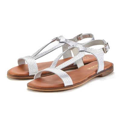 Sandale LASCANA "Sommerschuh", Damen, Gr. 36, Rindsleder, silber (silberfarben), Obermaterial: 100% Rindsleder. Decksohle: 100% Textilmaterial. Laufsohle: 100% Synthetik, metallic, unifarben, Basic, Schuhe Sandale, Sandalette, Sommerschuh aus...