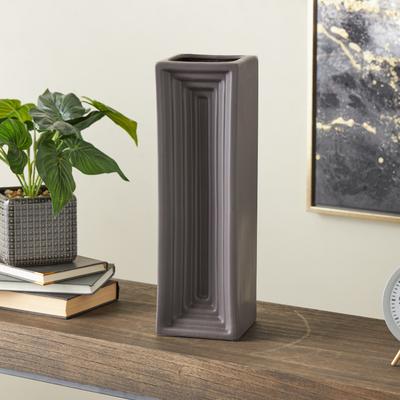 ARCILLA ELEMENTAL Black Ceramic Geometric Concaved Rectangular Decorative Vase