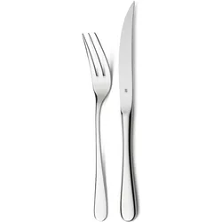 WMF Steakbesteck Set Steakmesser 6 Personen 12tlg Spezialklingenstahl Eichenholz Holzkiste, Besteck, Silber