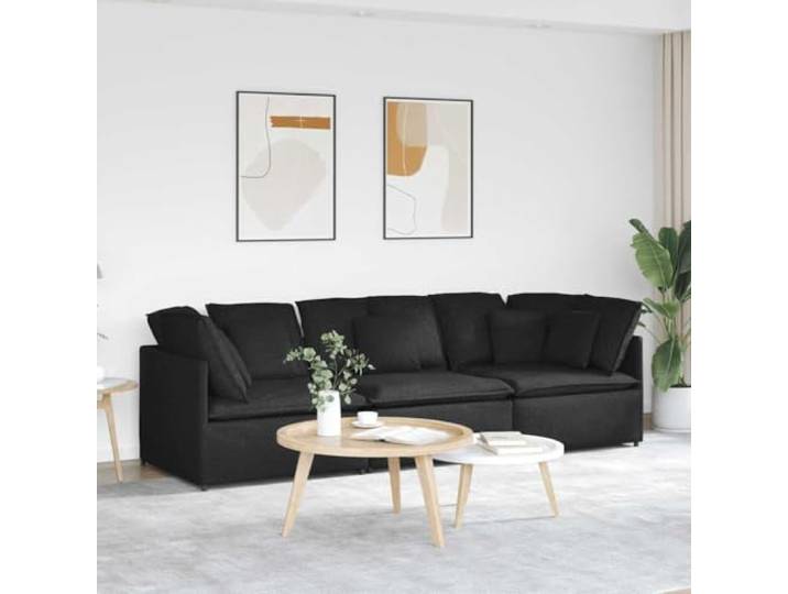 HEFZGDB Modulares Sofa mit Kissen Stoff Schwarz – Elegantes Design für Wohnbereich, Weiche Polsterung und Atmungsaktivität, Stabiler Metallrahmen, Robuste Holzarmlehnen, Flexible