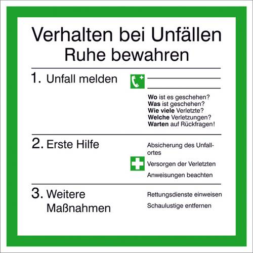 SafetyMarking 43.0048 Hinweisschild Verhalten bei Unfällen Kunststoff (B x H) 200mm x 200mm 1St.