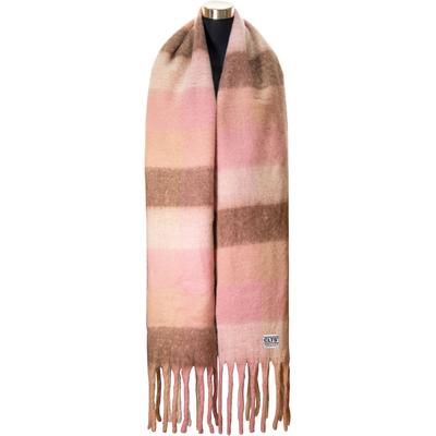 XXL-Schal CHILLOUTS "Gero Scarf", Damen, pink (pink, braun), Kunstfaser, kariert, mehrfarbig, Modetücher, mit dicken Fransen