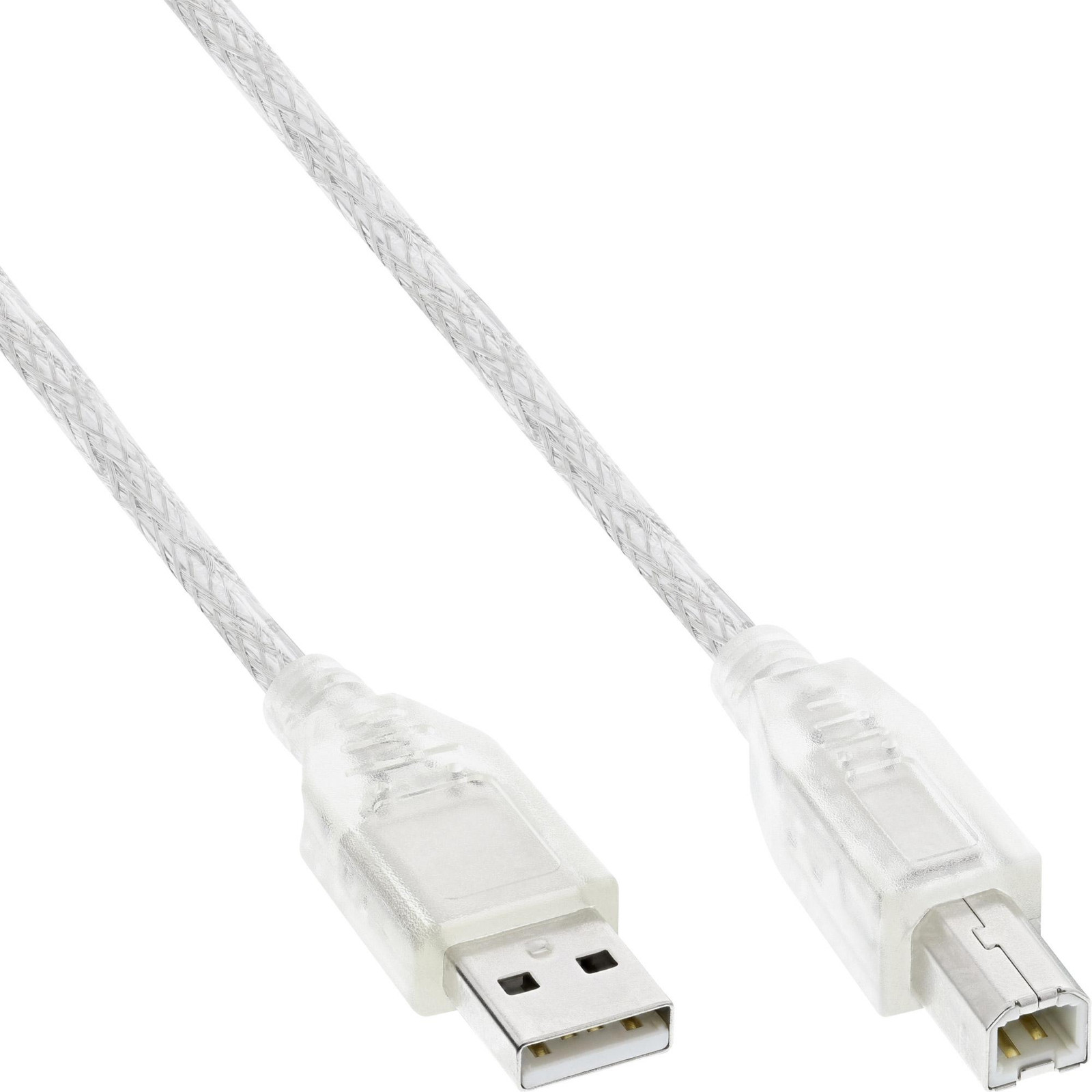 InLine 34510T USB A naar USB B kabel, 1 meter, transparant