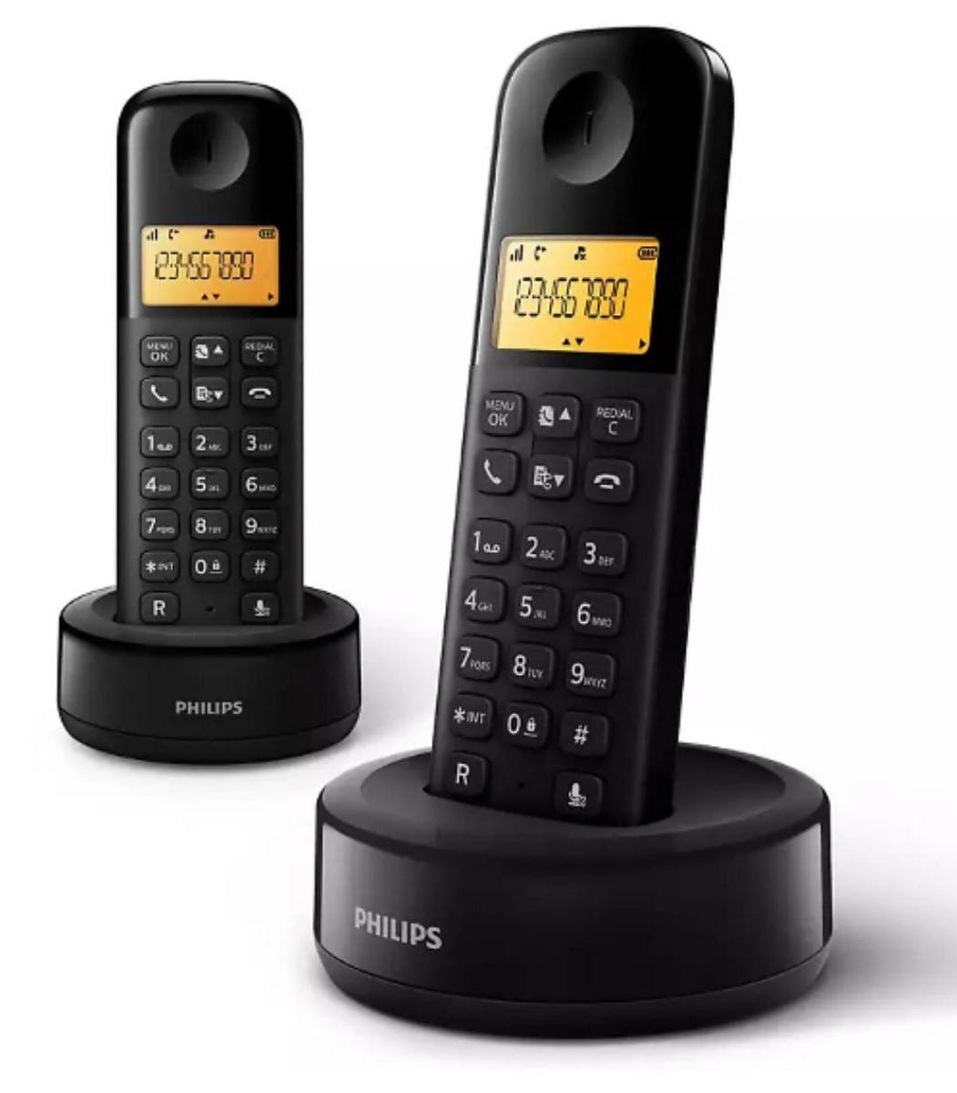 Philips D160 Huistelefoon met 2 Handsets, Vaste Telefoon voor Senioren met ECO Functie en Groot Verlicht Display, Zwart