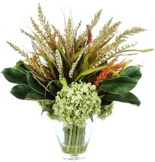 Creative Labs Fall-Themed Heather and Hydrangea Arrangement in Glass Vase