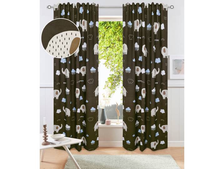 Gardine OTTO HOME Maurrice , braun, B:130cm H:225cm, Polyester, Gardinen, Gardine, Blickdicht, Multifunktionsband, Pflegeleicht, Elefanten Design