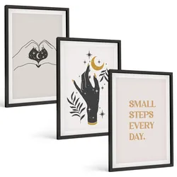 BILDER SET 3er Set - 40x60 cm Schwarzer Rahmen - Minimalistische Boho-Illustrationen