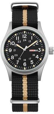 Fusion Finds Women's Field Watch With Luminous Dial, Day Date & Fabric Strap black Black Gold
