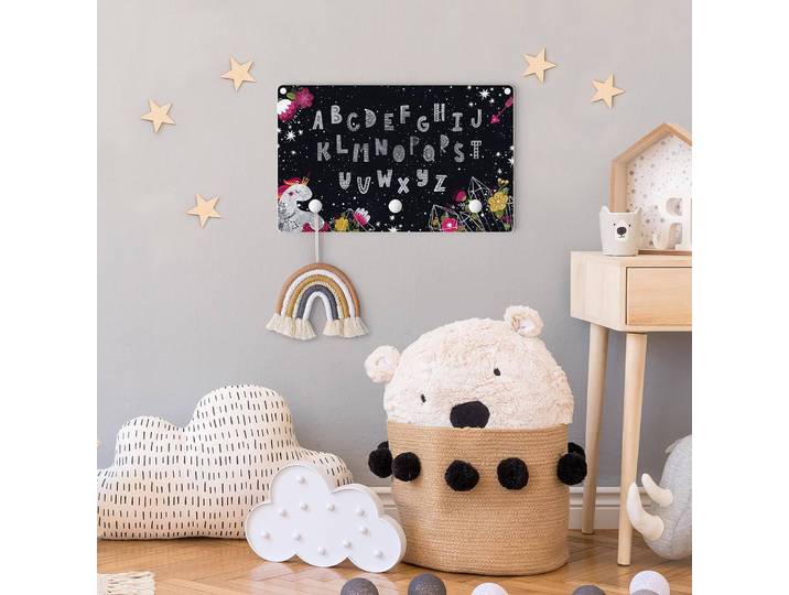 Patère enfants Alphabet et licorne 40 x 25 x 1cm Noir