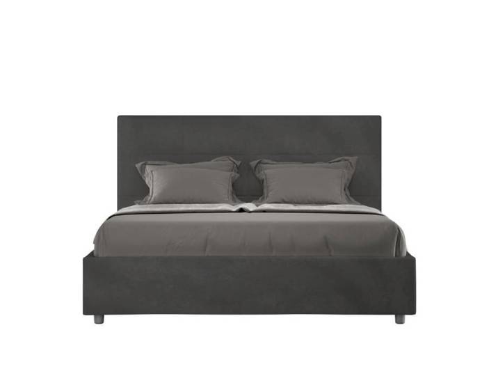 Lit coffre rembourré - MIKA - 160x190 - Gris - Microfibre - Tête de lit matelassée