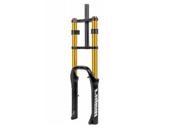 HIMALO 20 Zoll Fahrrad Federgabel 4.0 Reifen Fat Gabel Gerade Doppelt Geschultert Luftgabel Federweg 110mm QR 135mm Scheibenbremse Vorderradgabel Zugstufe Einstellbar (Color : Gold)