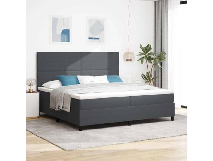 YUTAASU Boxspringbett Dunkelgrau Weiß 200x200 cm Holzwerkstoff Verstellbares Kopfteil, Taschenfedermatratze, Mittlere Festigkeit, Modernes Design